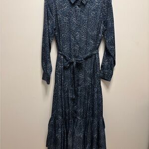 Kobi Halperin Tiered Blue Animal Print Long Sleeve Dress NWOT